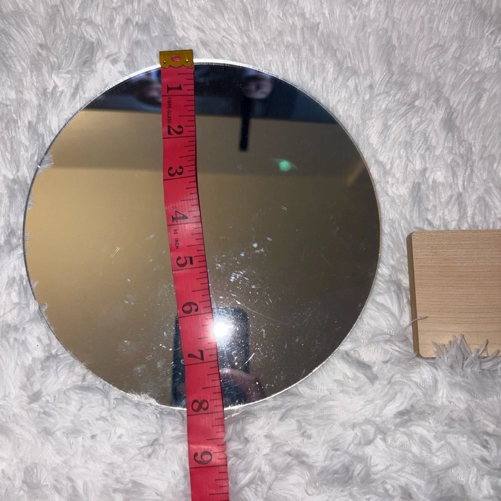 Modern Round Mirror with Wooden Base